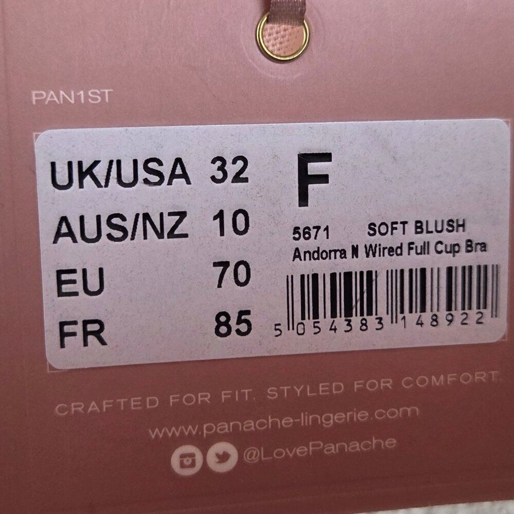 Panache Andorra Wireless Bra Size 32F Full Cup Soft Blush Pink Lace NEW Romantic - Picture 5 of 8